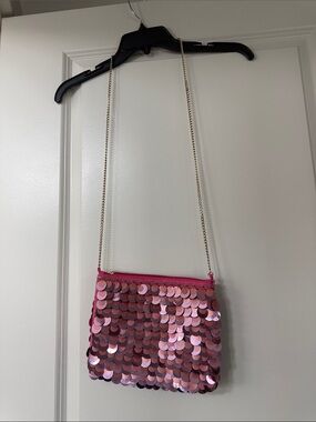 Lulus Pink Sequin Crossbody Bag with Gold Chain